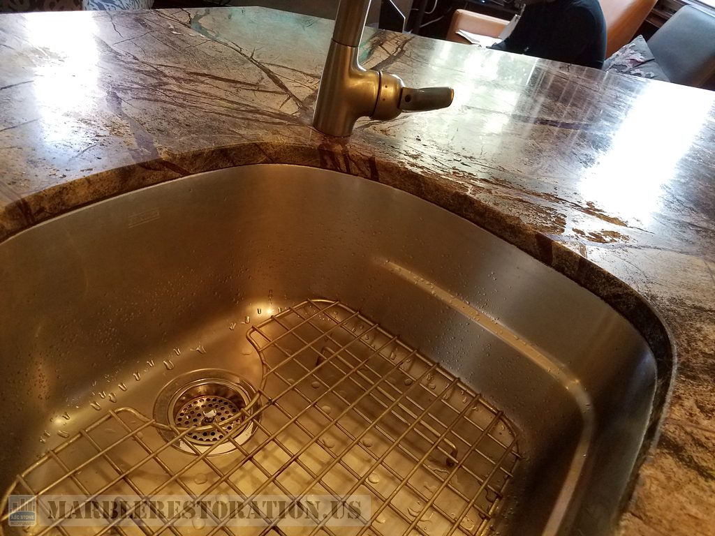 Water Erosion on Rainforest Brown Antique Counter Repair