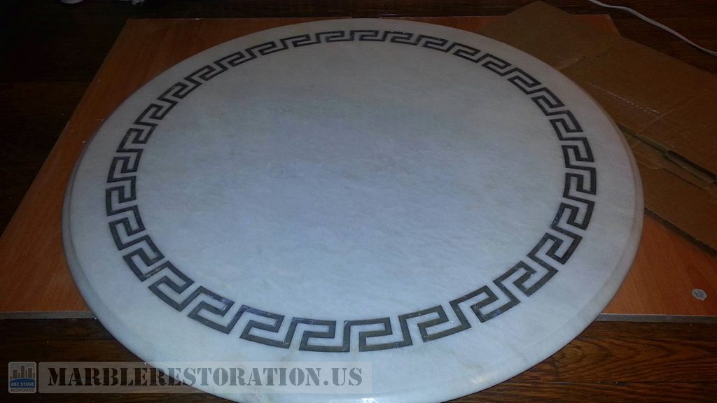 Greek Traditional Meander Border Fixed Round Coffee Table