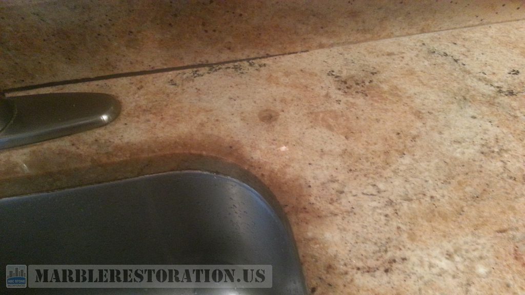 Granite Counter Marked For Drilling Faucet Hole