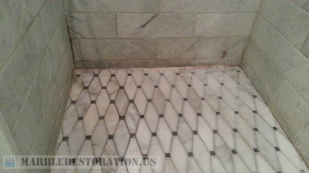 Marble Shower Floor Perimeter Before Recaulking