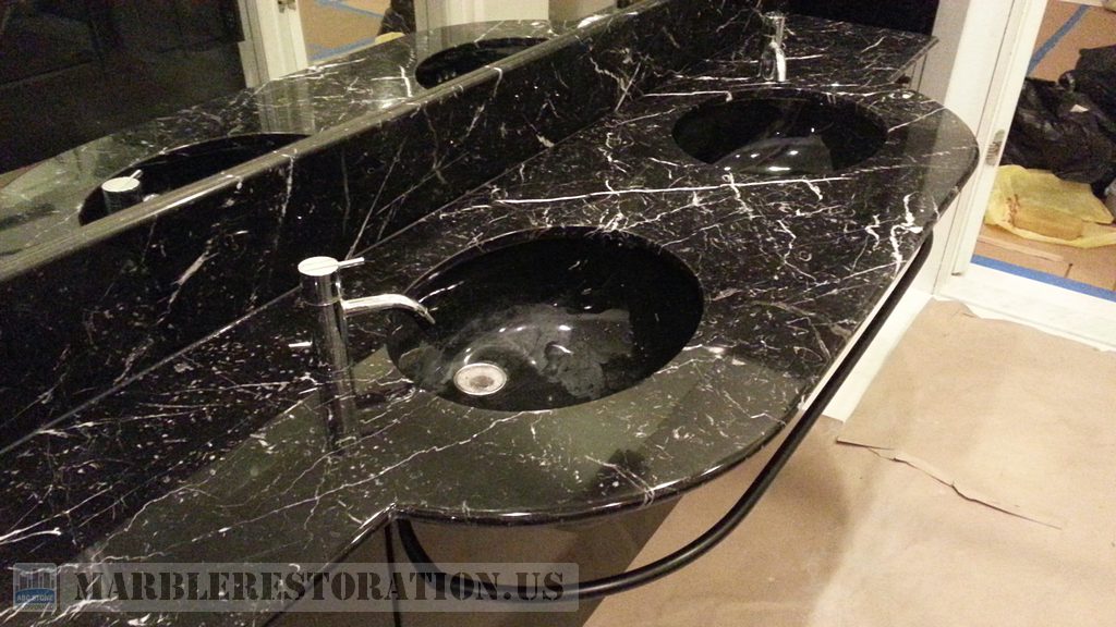 Black White Marble Double Sink Polished Black White Marble Double Sink Vanity
