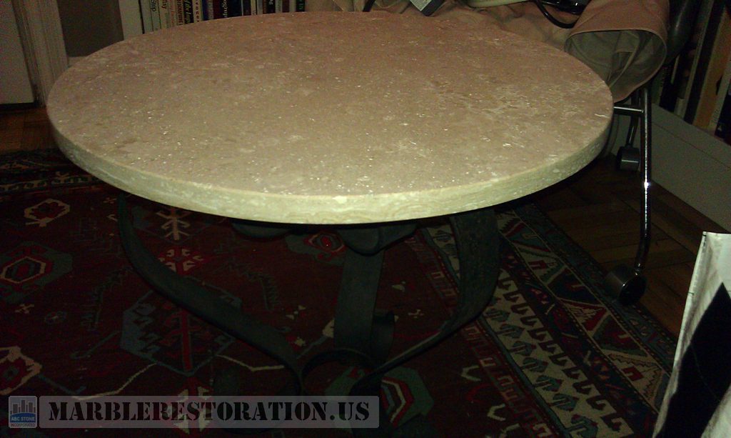 Travertine Round Table adfter Fabrication
