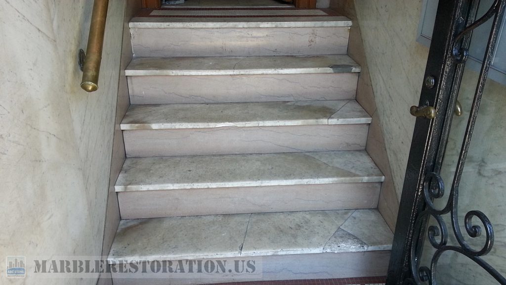 Deterioration on White Carrara Cracked Steps Replacement
