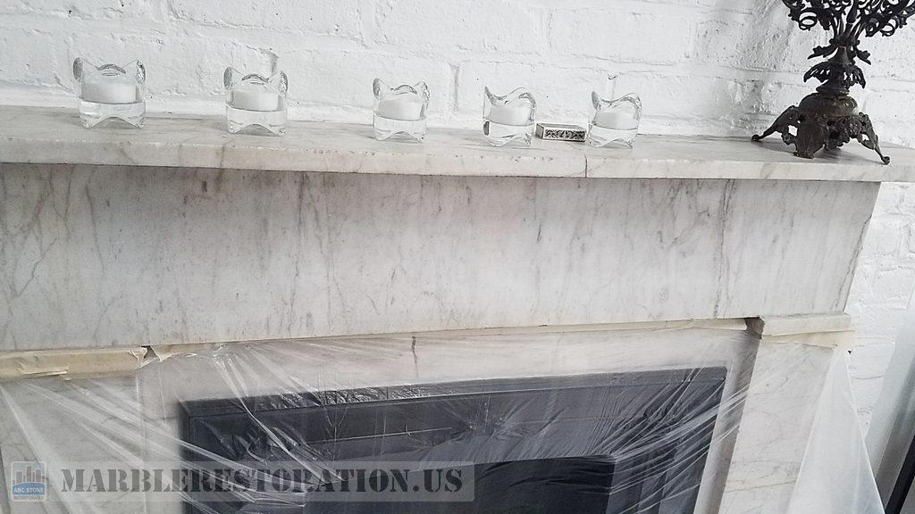 White Fireplace Oily Stain Removed