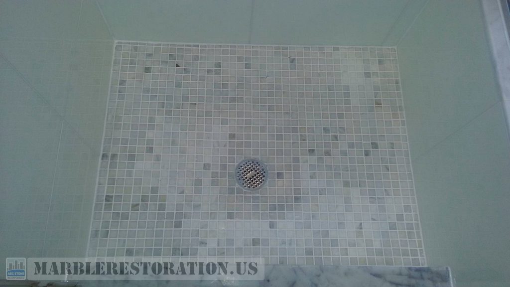 White Mosaic Floor Grout Refreshing