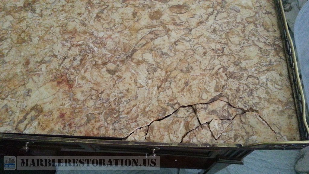 Yellow Brown Marble Tray Table Shattered